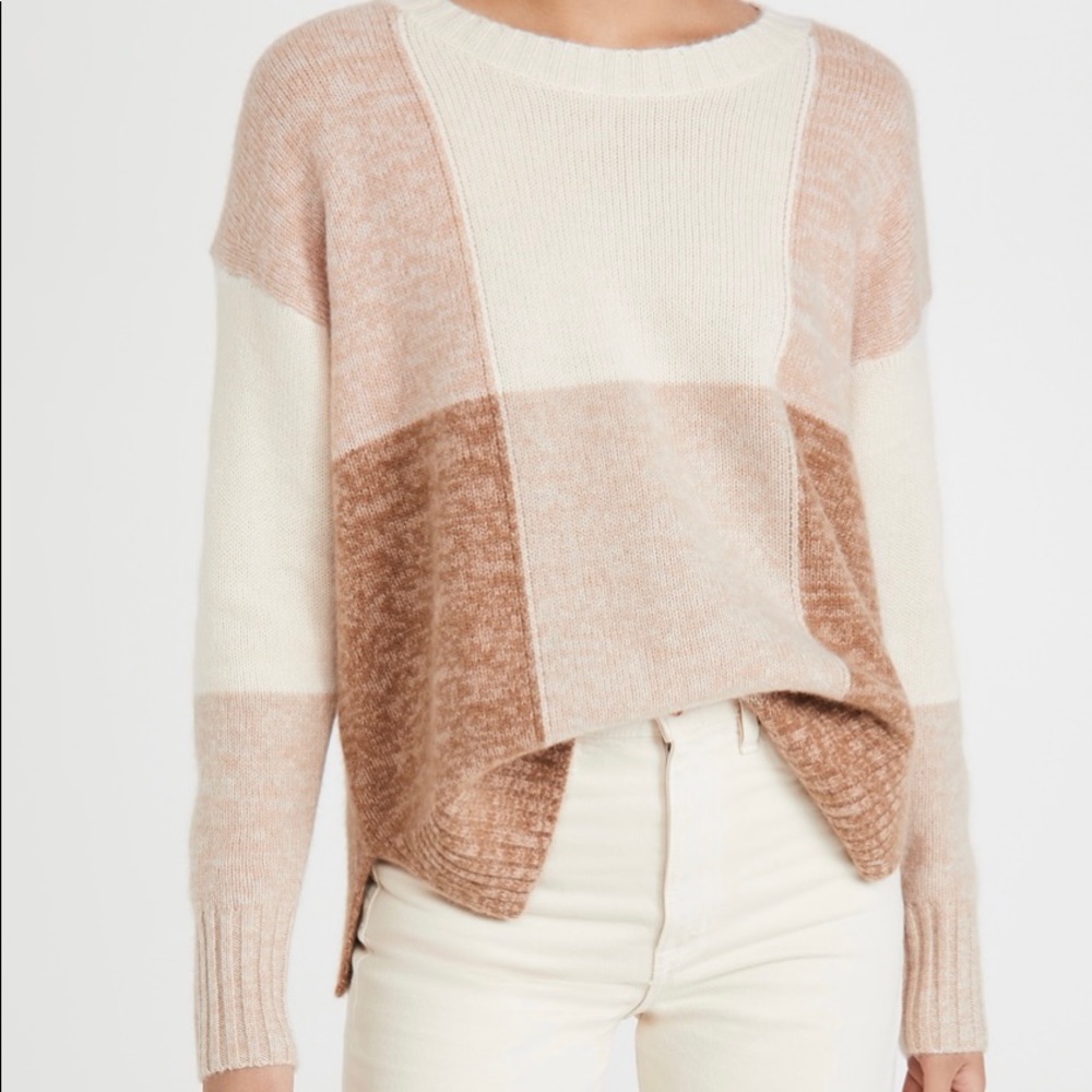 WHITE + WARREN Patchwork Plaid Crew Neck sz M